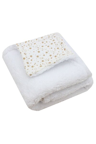 PRICHINDEL Deluxe Teddy Blanket, muslin cotton reverse, beige stars, 80 x 100...