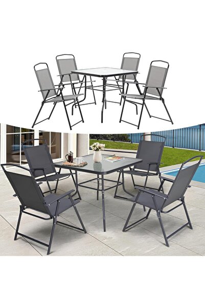 Yuwell YU WELL 4-Piece Folding Patio Chair Set with Square Glass Table (86x86x70CM)