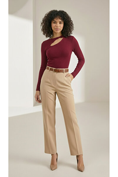 peralist بلوزة نسائية ذات ياقة متدلية وقصة منخفضة من القطن المرن المخلوط بالرايبا