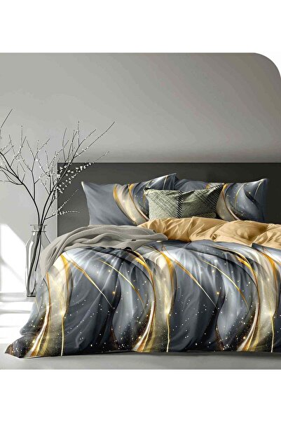 trendyhome W12 Cotton Finet Fitted Bedding Set 6 Pieces, Stripes, Gold
