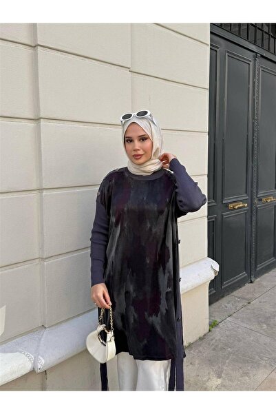 KULVAR TREND 283 Yan Ve Omuzları Metal Düğmeli Kupra Panço Füme