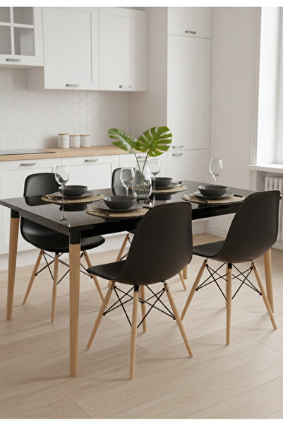 Dorcia Home Eames Sandalye Rova Cam Tablalı Mutfak Masası Takımı - 80x120 cm