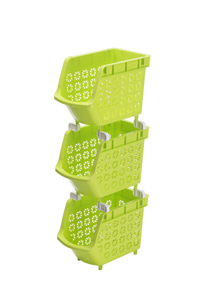 Lawazim رف تخزين أخضر بثلاث طبقات - رف متعدد الأغراض قابل للتكديس