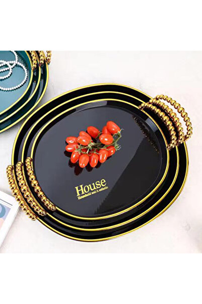 genric 3-piece oval-shaped acrylic serving tray set with gold handles 00357