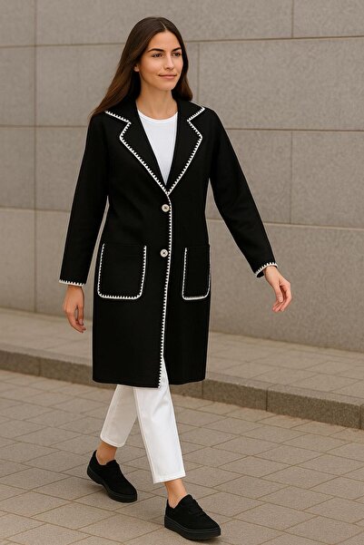 MAY MARA Women's Choban Stitch Detailed Pocket Long Knitting Cardigan