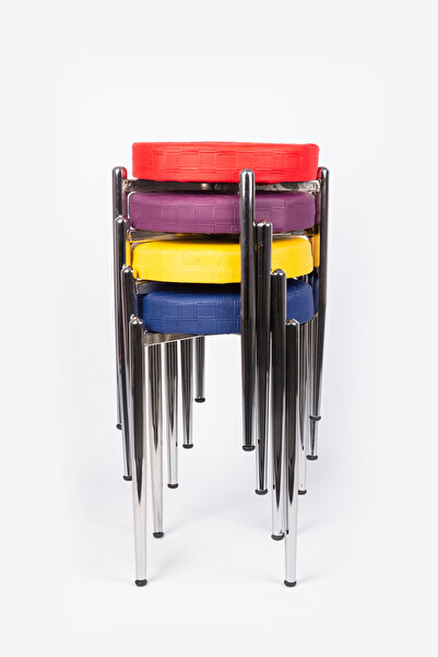 ekipmetal TABURE GRİ DEMİR AYAK KONİKLİ 4 ADET DERİ ( RENKLİ )