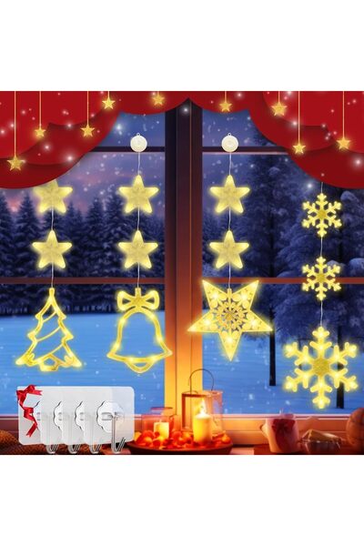 ORCHID M مجموعة من 4 مصابيح نوافذ لعيد الميلاد، 80 مصباح LED يعمل بالبطارية، ...