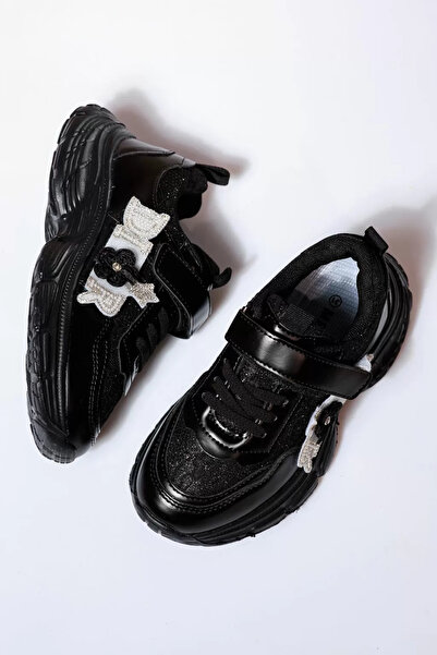 Zaira Μαύρα παιδικά πάνινα παπούτσια από οικολογικό δέρμα Marii #21124