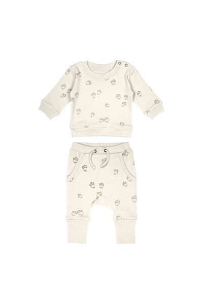 Lovedbaby Set bebe bluza si pantalon,100% bumbac certificat GOTS, Buttercream Acorn, 0-24 luni