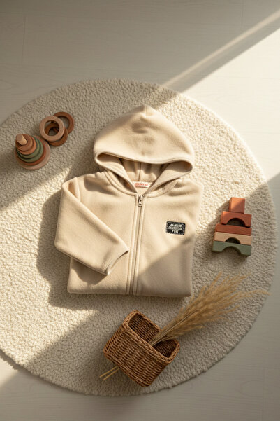 BABYİLAY Unisex Hooded Zippered Fleece Jacket - Beige |   Soft, Thick, Plush ...