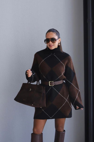 Purple by Banu Kahverengi Baklava Elbise