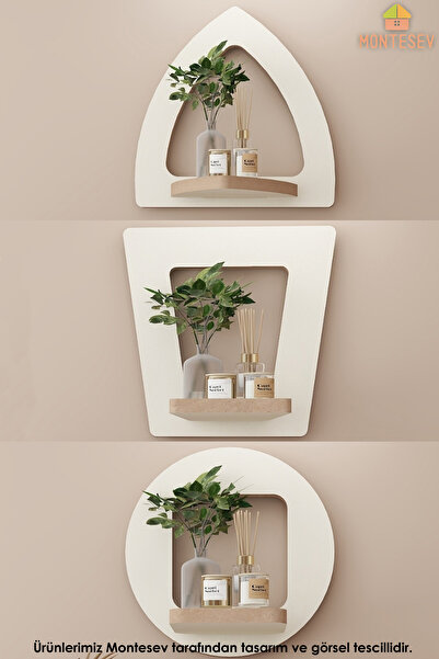 MONTESEV Ahşap Dekoratif Duvar Rafı 3 lü Set ( MTSV - 483)