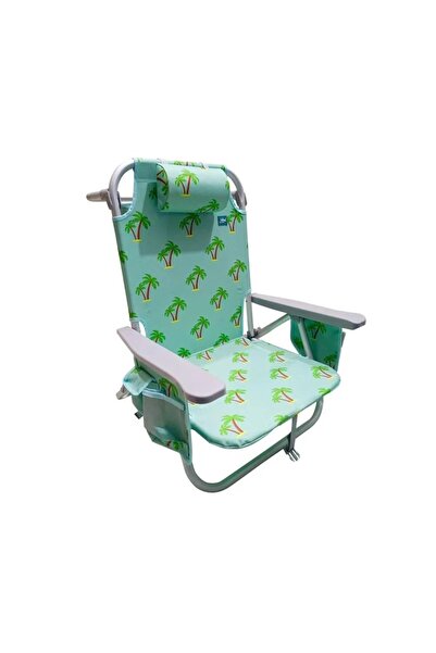 Bliss Folding beach and travel chair with palm pattern — lightweight and comfortable with headrest and side bag (light green)