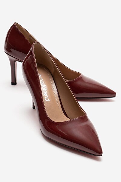 CCWAY AYAKKABI حذاء نسائي بكعب ستيليتو من الجلد اللامع باللون العنابي