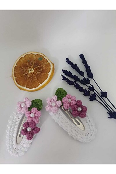 elaa aksesuar El Yapımı Çıtır Çiçekli Çıtçıtlı Örgü Toka (2 Adet)
