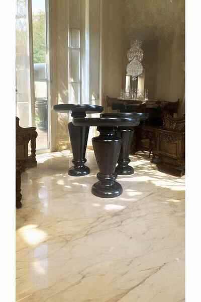 Simillo Home&Living Modern Siyah Renk 3’lü Ahşap Yan Sehpa Fitilli Tasarım