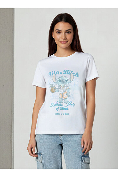 SP Characters Cotton T-shirt with Lilo and Stitch Print