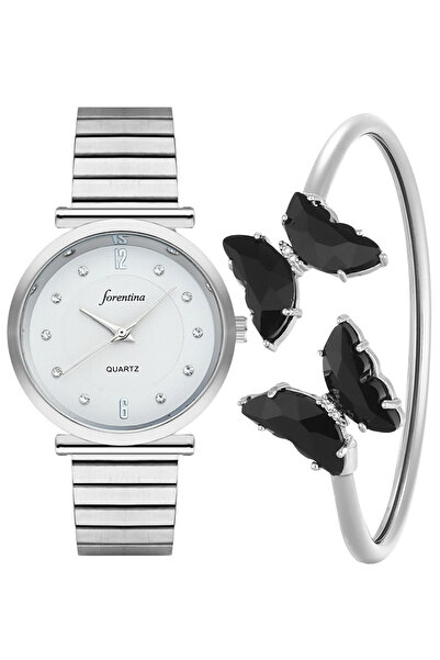 Forentina Metal Kol Saati-Siyah Kelebekli Kelepçe Bileklik PS4121