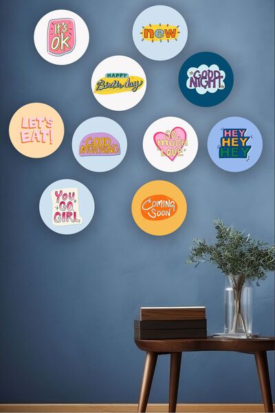 UNT Renkli Yazı Temalı 20 cm UV Baskı MDF Duvar Dekoru – 10’lu Set