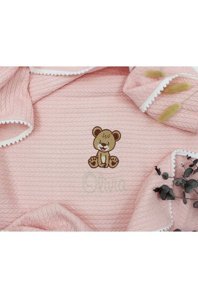 PRICHINDEL Pătură tricotată cu ciucuri, Olivia, roz, 80x100 cm