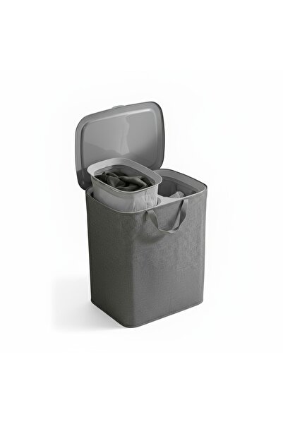 Generic Laundry basket with top lid and internal divider — Large capacity clothes sorting bag with modern design (grey)