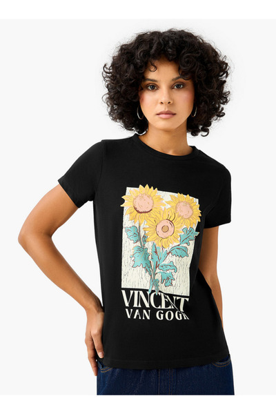 SP Characters Cotton T-shirt with Vincent Van Gogh's Sunflowers Print