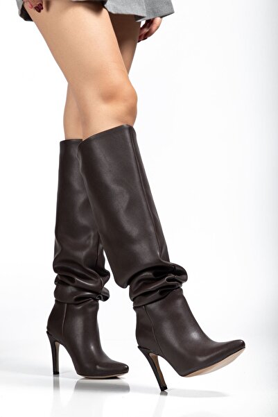 Zerenyus Zri̇n-C-2003 Premium Brown Bellows Slim Heeled Casual Women's Boots