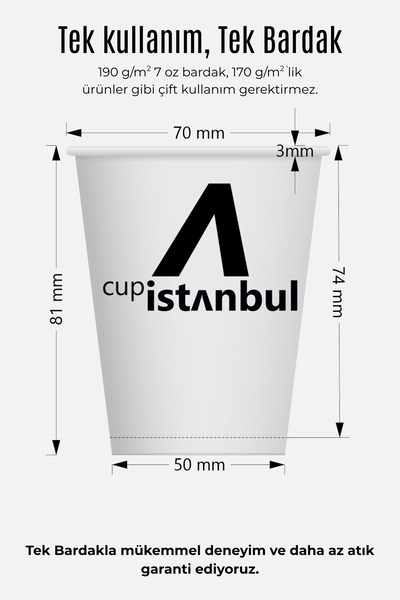 cupistanbul 7 oz Cardboard Cups (200 ml) - 100 Pieces - Red Color Leak-Proof Paper Cups Istanbul