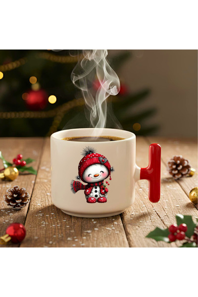 Finka Dekor Yılbaşı Kırmızı Atkılı Neşeli Karlı Adam Baskılı-Hediyelik Serami...