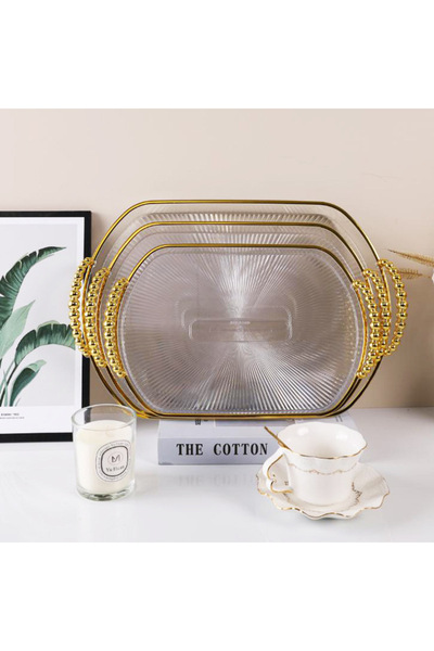 genric 3-piece acrylic serving tray set with gold handles 00364