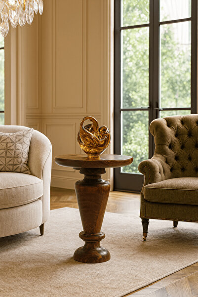 Simillo Home&Living Doğal Ahşap Mantar Sehpa – Fındık Renk Tekli Masif Yan Sehpa