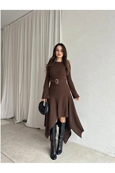 MOVELLA FASHİON New Season Loop Dress with Asymmetric Cut Belt
