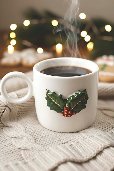 Rivaİstanbul Kokina Amore 24 K Gold Decorated Handmade Christmas Gift Ceramic Double Coffee Cup, Mug, Tumbler