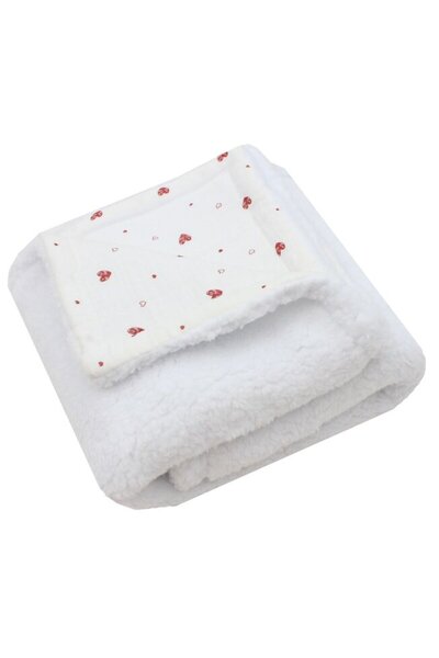 PRICHINDEL Pătură Deluxe Teddy, revers din muselină de bumbac, inimioare roși...