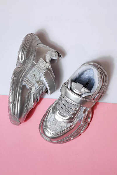 Zaira Ασημένια παιδικά πάνινα παπούτσια από οικολογικό δέρμα Marii2 #21128 - 25