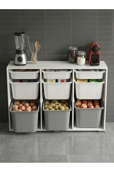 Pratico Bofi Ultra 3+3+3 Gri Beyaz Sepetli Çok Amaçlı Mutfak Dolabı
