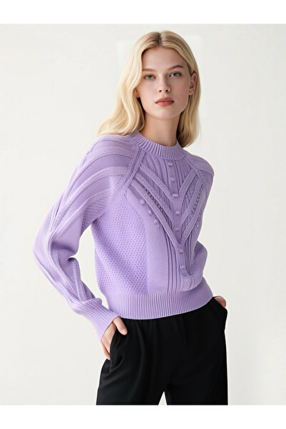 NOVİ Lila Oversize Bisiklet Yaka Triko Kazak