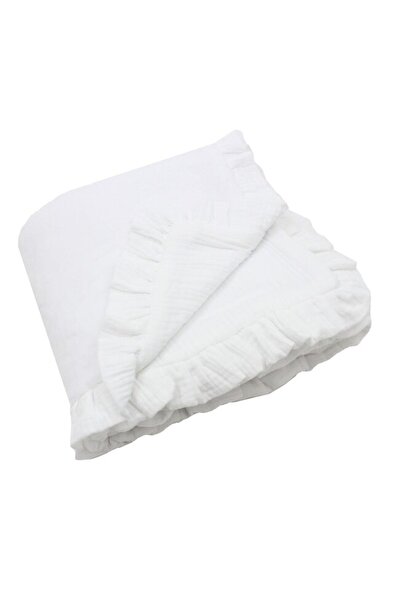 PRICHINDEL Rita plush blanket, muslin reverse with ruffle, white, 80 x 100 cm
