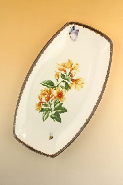 Bursa Porselen Dekor Retro sarı salkım büyük boy porselen kayık tabak