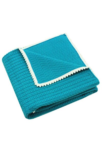 PRICHINDEL Anna knitted blanket with tassels, turquoise, 80x100 cm
