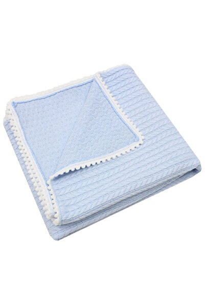 PRICHINDEL Anna blanket, knitted, with tassels, blue, 80 x 100 cm