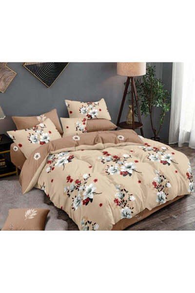 trendyhome Finet Cotton 6-Piece Fitted Bedding Set, Floral, Brown (W15)