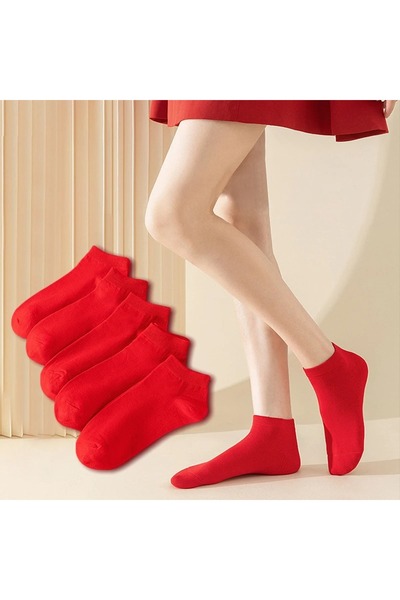 çorapmanya 6 Çift Kadın Kırmızı Patik Çorap