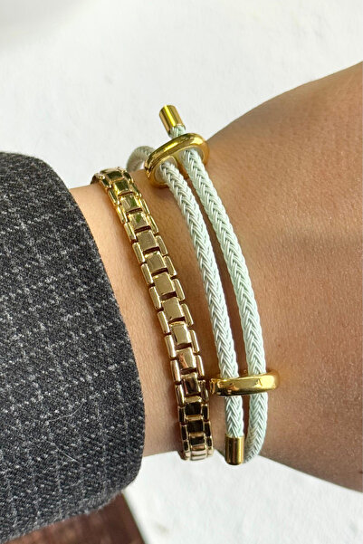 Leo'Stone Adjustable Women's Knitted Rope Bracelet with Steel Detail