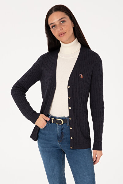 U.S. Polo Assn. كارديجان تريكو أساسي باللون الأزرق الداكن للنساء 50317682-VR033