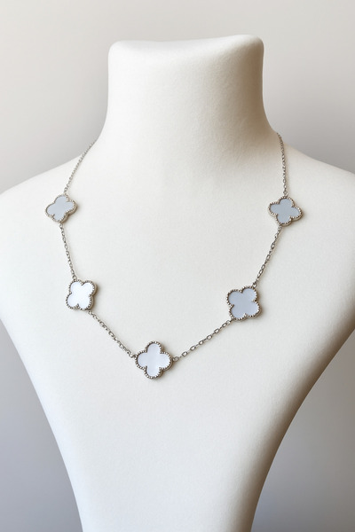 stainles steel Van Cleef Model Kadın İncimsi Detaylı Zincir Kolye – Parlak Gü...