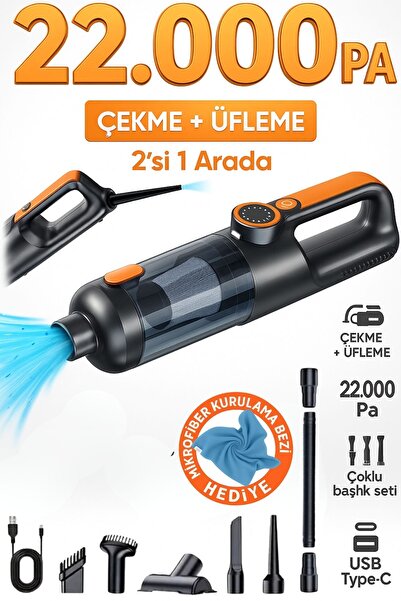 POLYGOLD Büyük Boy 22.000Pa Süper Güçlü Dikey Işıklı Kablosuz Vakumlu Ve Üflemeli Araç Süpürgesi Dijital