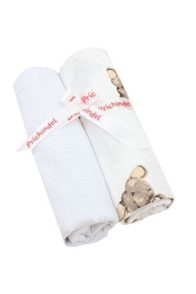 PRICHINDEL Set de 2 scutece: muselină și flanel, 'Ursuletul Martinel', alb, 8...