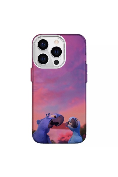 Turkuaz Luxury Silicone Case with Lovebirds Design Compatible with iPhone 15 Pro
