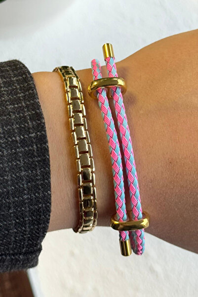 Leo'Stone Adjustable Women's Knitted Rope Bracelet with Steel Detail